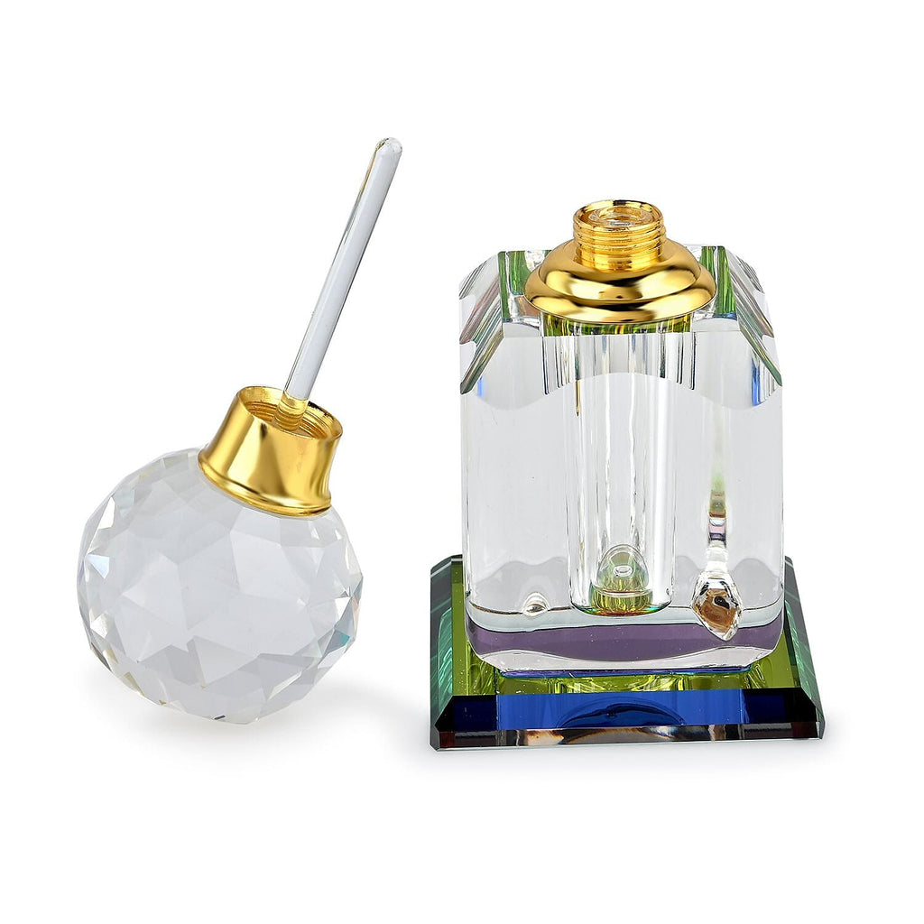 Octagon Shape Carved Crystal Refillable Bottle with Colourful Base (Size 10.50 cm)