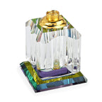 Octagon Shape Carved Crystal Refillable Bottle with Colourful Base (Size 10.50 cm)