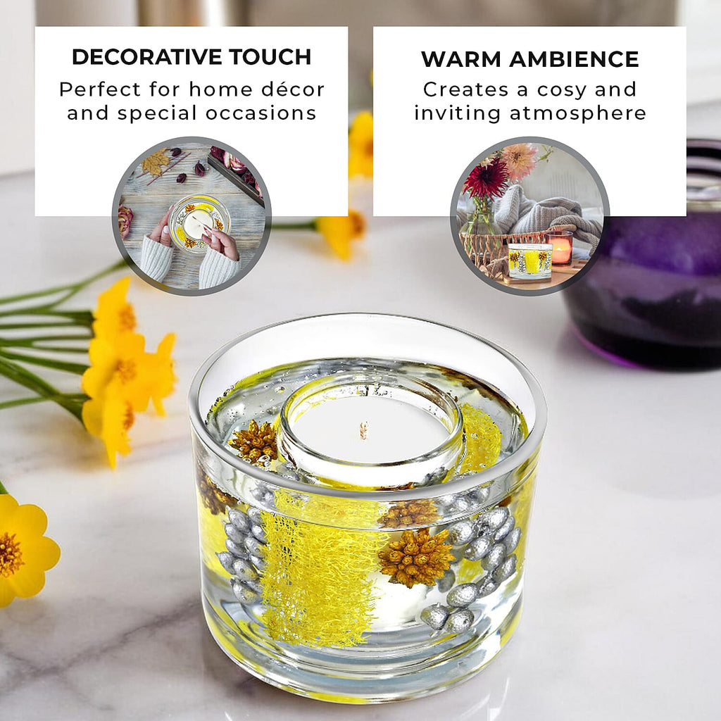 Decorative Gel Candle with Glowing Effect and Embedded Flowers (200g) - Citronella
