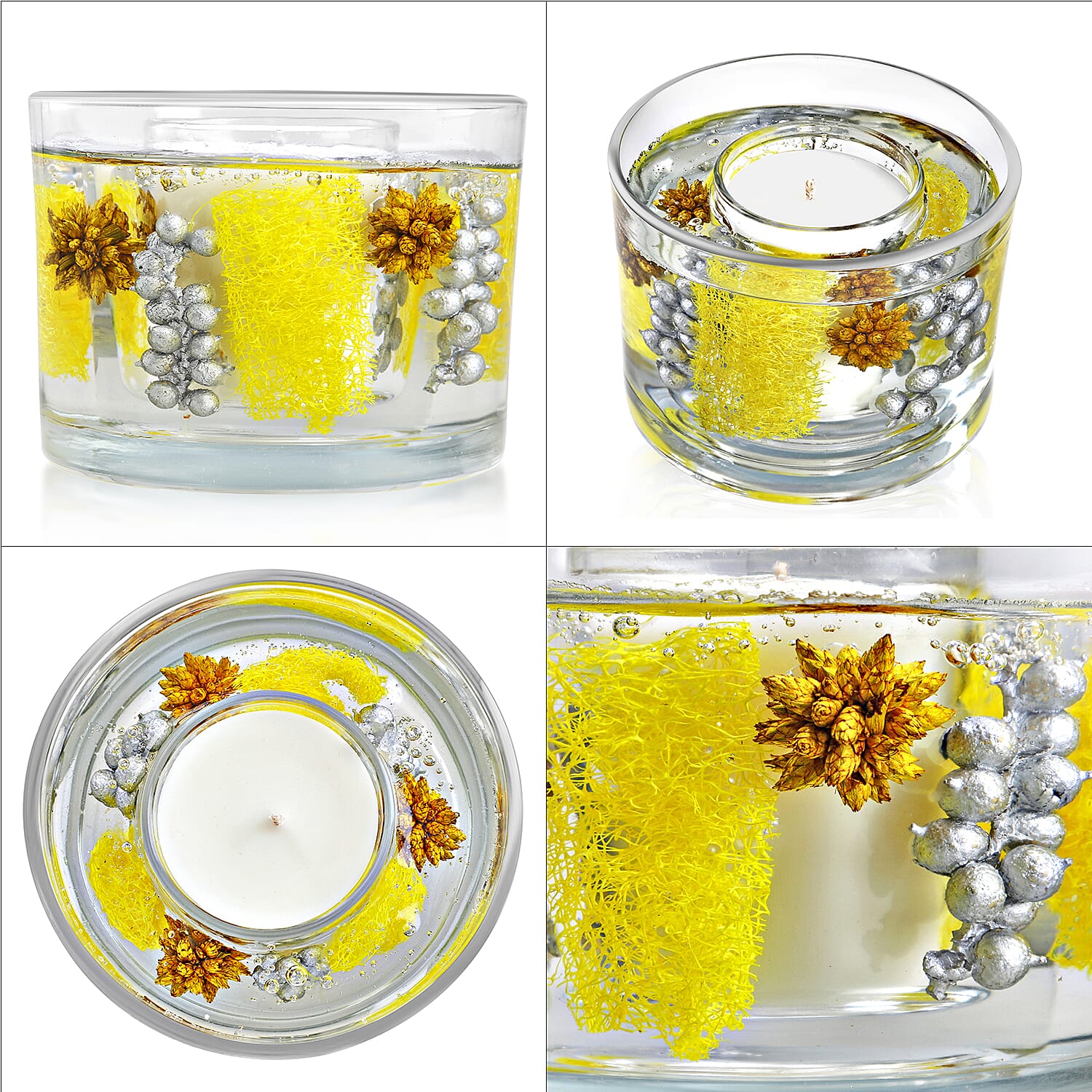 Decorative Gel Candle with Glowing Effect and Embedded Flowers (200g) - Citronella