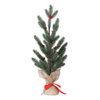 Christmas Decorative - Snowy Pine Tree LED Light  Linen Flowerpot (Size 55x11 Cm) - Green