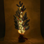 Christmas Decorative - Snowy Pine Tree LED Light  Linen Flowerpot (Size 55x11 Cm) - Green