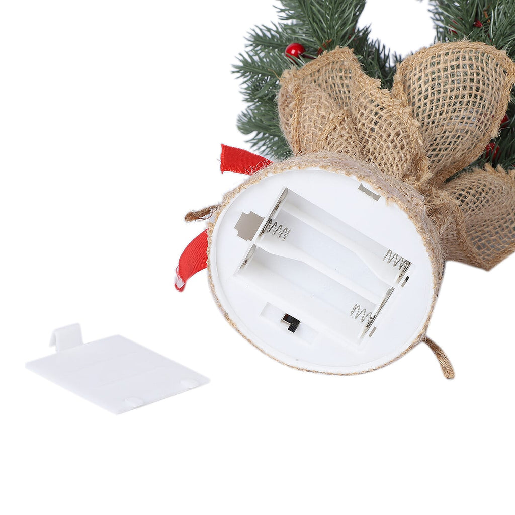 Christmas Decorative - Snowy Pine Tree LED Light  Linen Flowerpot (Size 55x11 Cm) - Green