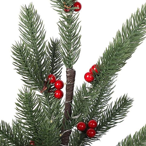Christmas Decorative - Snowy Pine Tree LED Light  Linen Flowerpot (Size 55x11 Cm) - Green