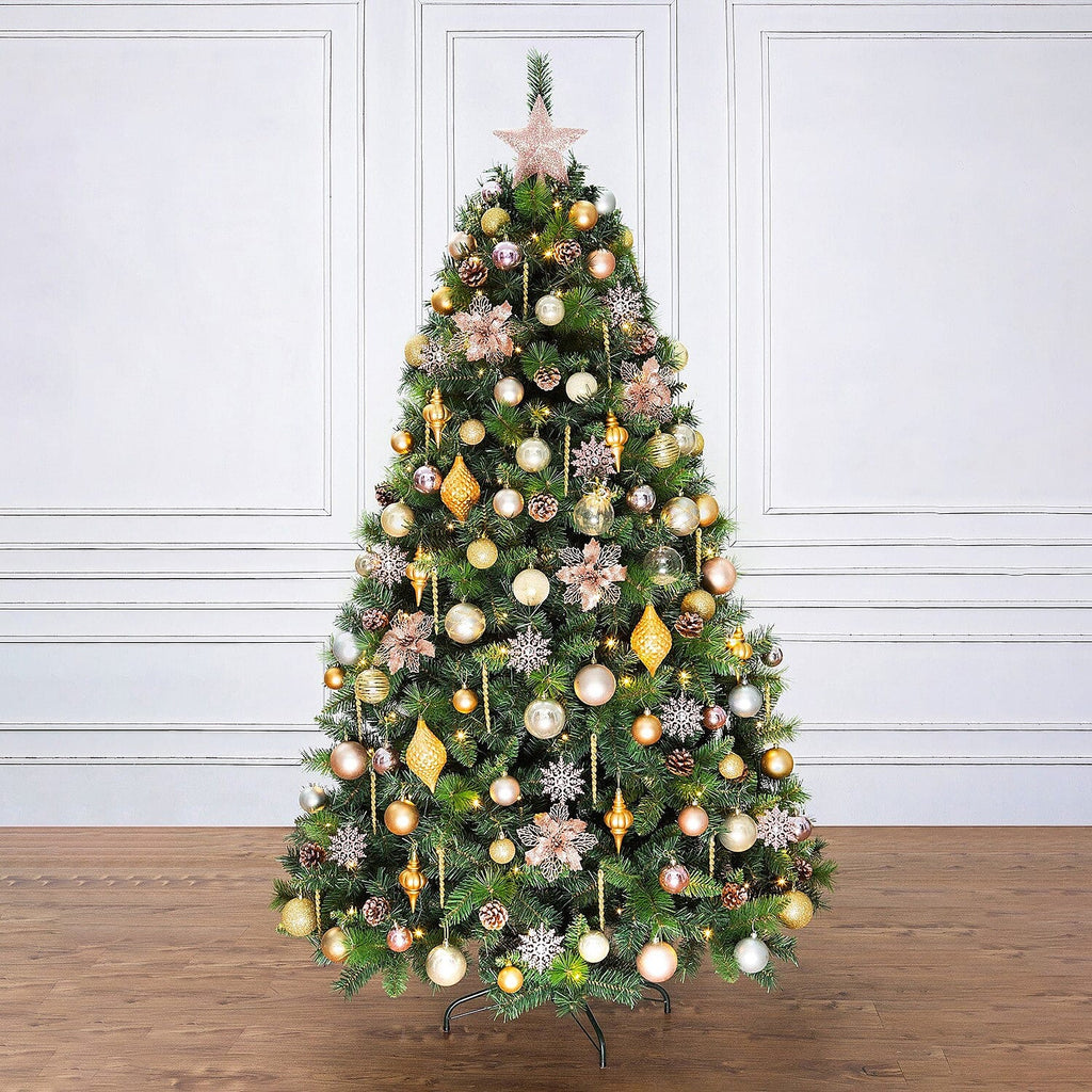 6.5ft Silver Mist Christmas Tree - Includes 120 Silver & White Decorations & 120 Clear Lights 1014 Tips - Diameter 122cm