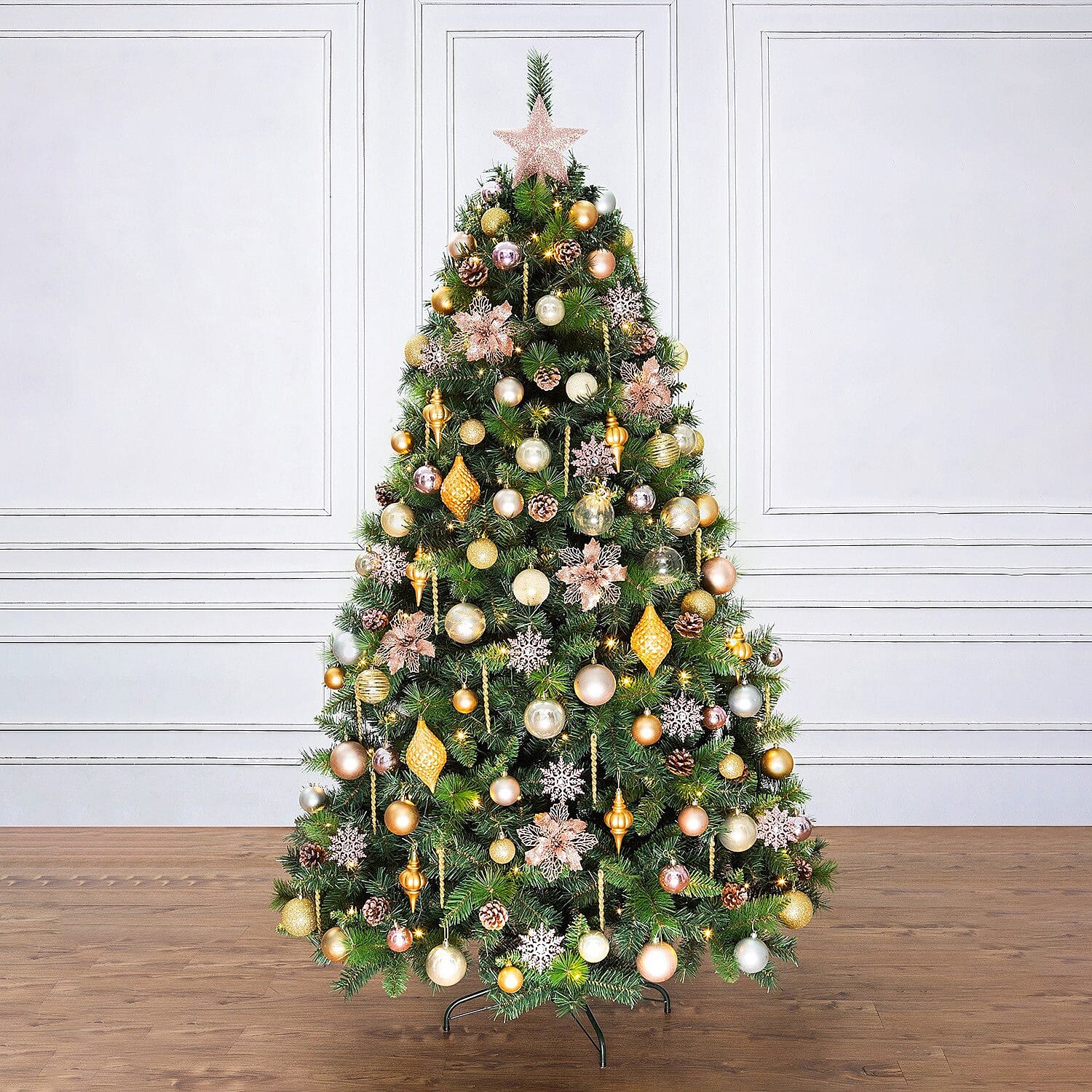 6.5ft Silver Mist Christmas Tree - Includes 120 Silver & White Decorations & 120 Clear Lights 1014 Tips - Diameter 122cm