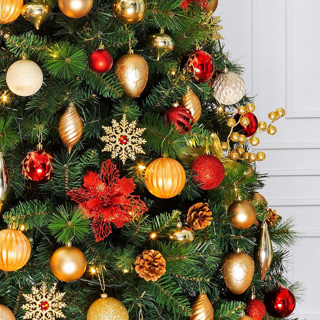 6.5ft Northern Lights Christmas Tree - Includes 120 Gold & Copper Decorations & 120 Clear Lights 1014 Tips - Diameter 122cm - Red