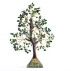 Decorative Handmade Green Jade Gemstone Tree with Wooden Base (Size 23x5.5cm) - Green