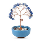 Feng Shui Blue Aveturine Crystal Money Tree Ornament with Ceramic Pot(11cm) - Light Blue