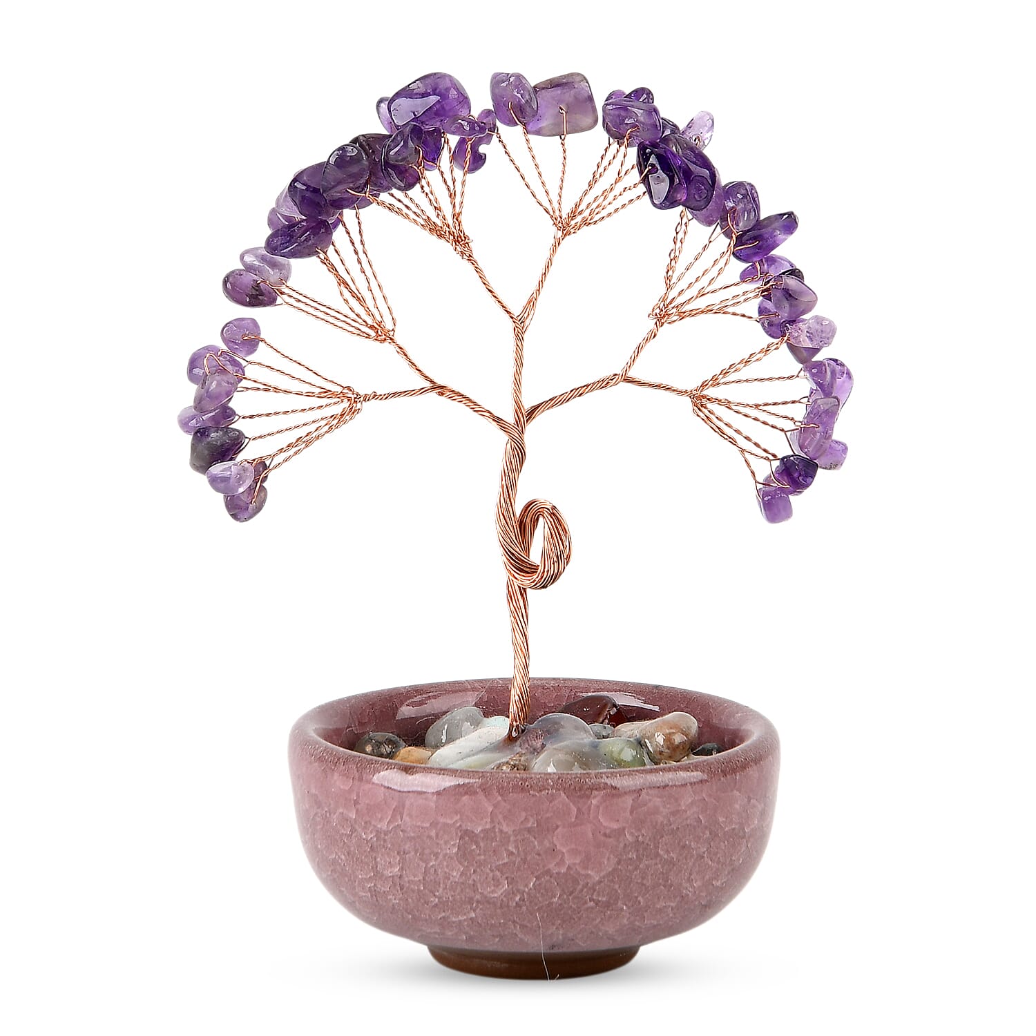 Feng Shui Amethyst Crystal Money Tree Ornament with Ceramic Pot(11cm) - Purple