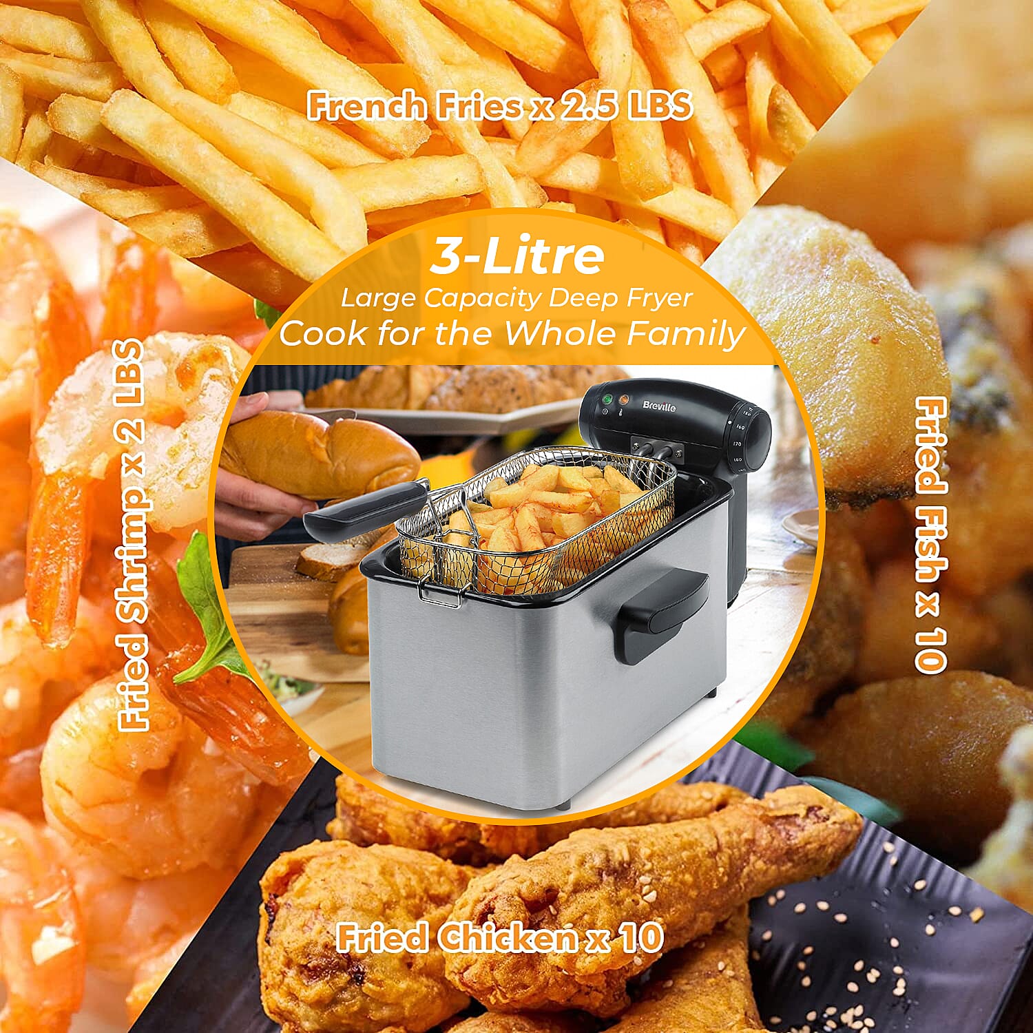 Breville 3 Litre Deep Fat Fryer (Size 31x17x16 Cm) - 2000W