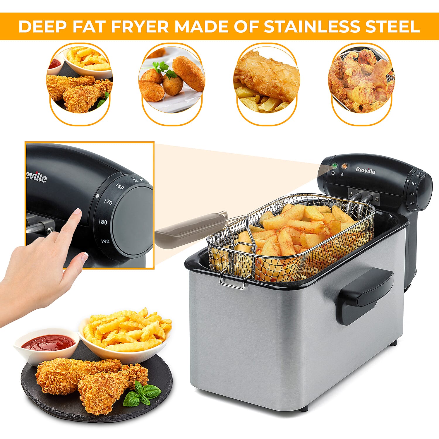 Breville 3 Litre Deep Fat Fryer (Size 31x17x16 Cm) - 2000W