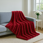 Faux Rabbit fur double layer blanket (Size 150 x 200 cm) - Burgundy & Cream