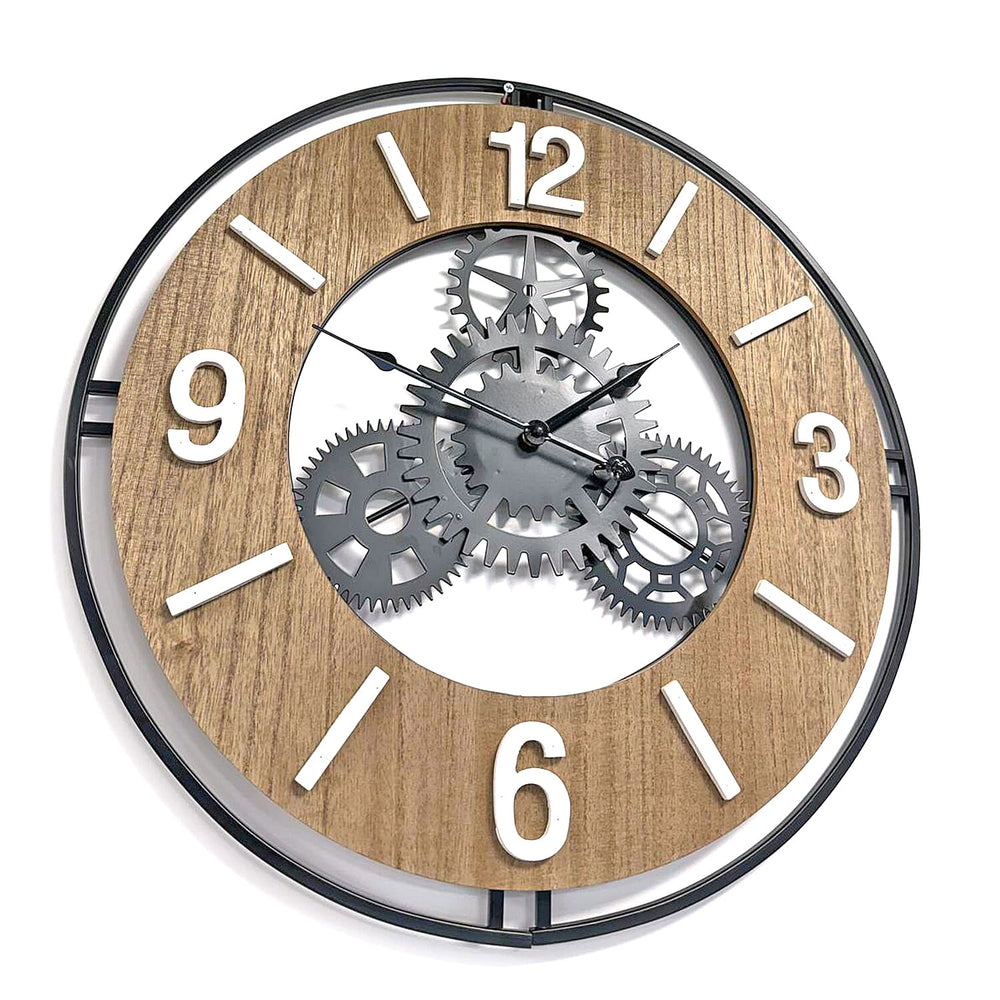 Designer Big Wall Clock (Size 53cm) - Brown - White