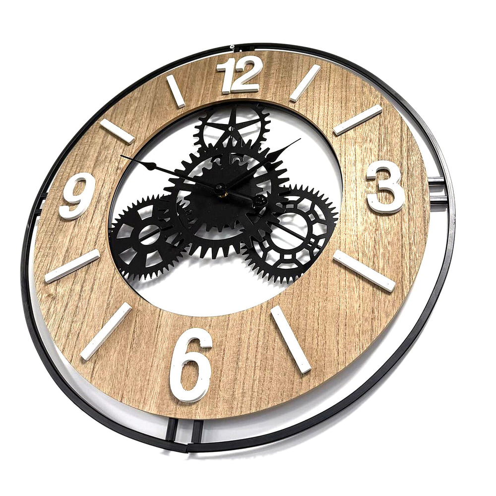 Designer Big Wall Clock (Size 53cm) - Brown - White