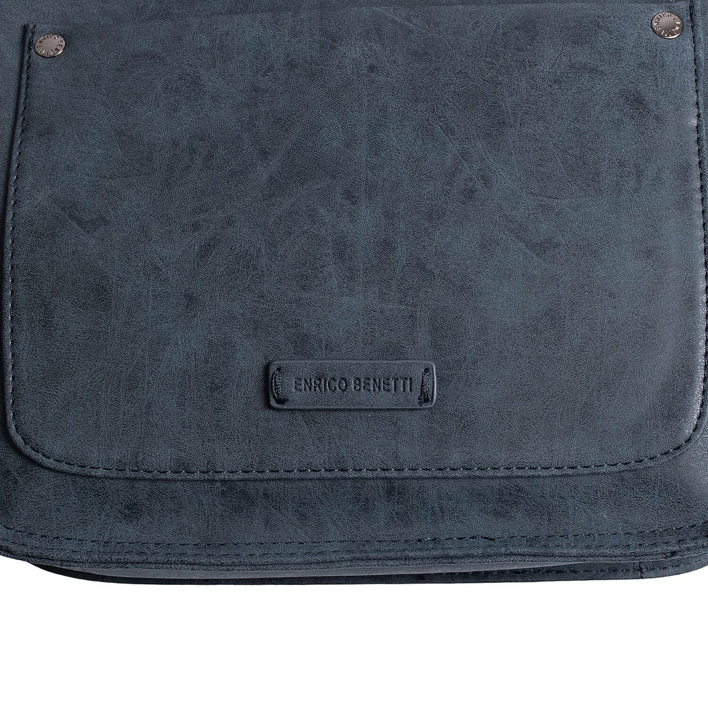 Designer Closeout - Enrico Benetti Leatherette Crossbody Bag with Shoulder Strap - Navy