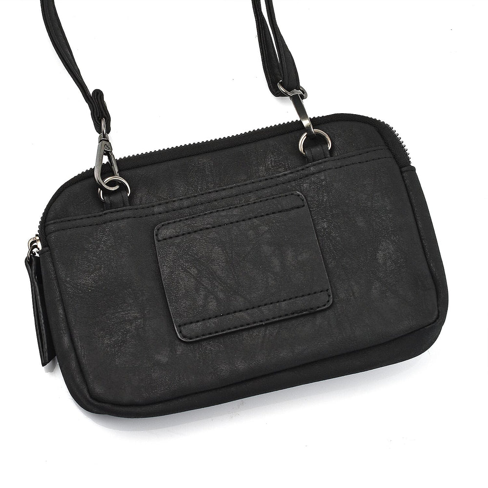 Designer Closeout - Enrico Benetti Leatherette Crossbody Bag with Exterior Zipped Pocket - Black