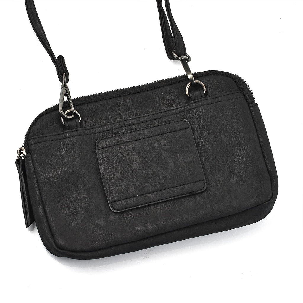Designer Closeout - Enrico Benetti Leatherette Crossbody Bag with Exterior Zipped Pocket - Black