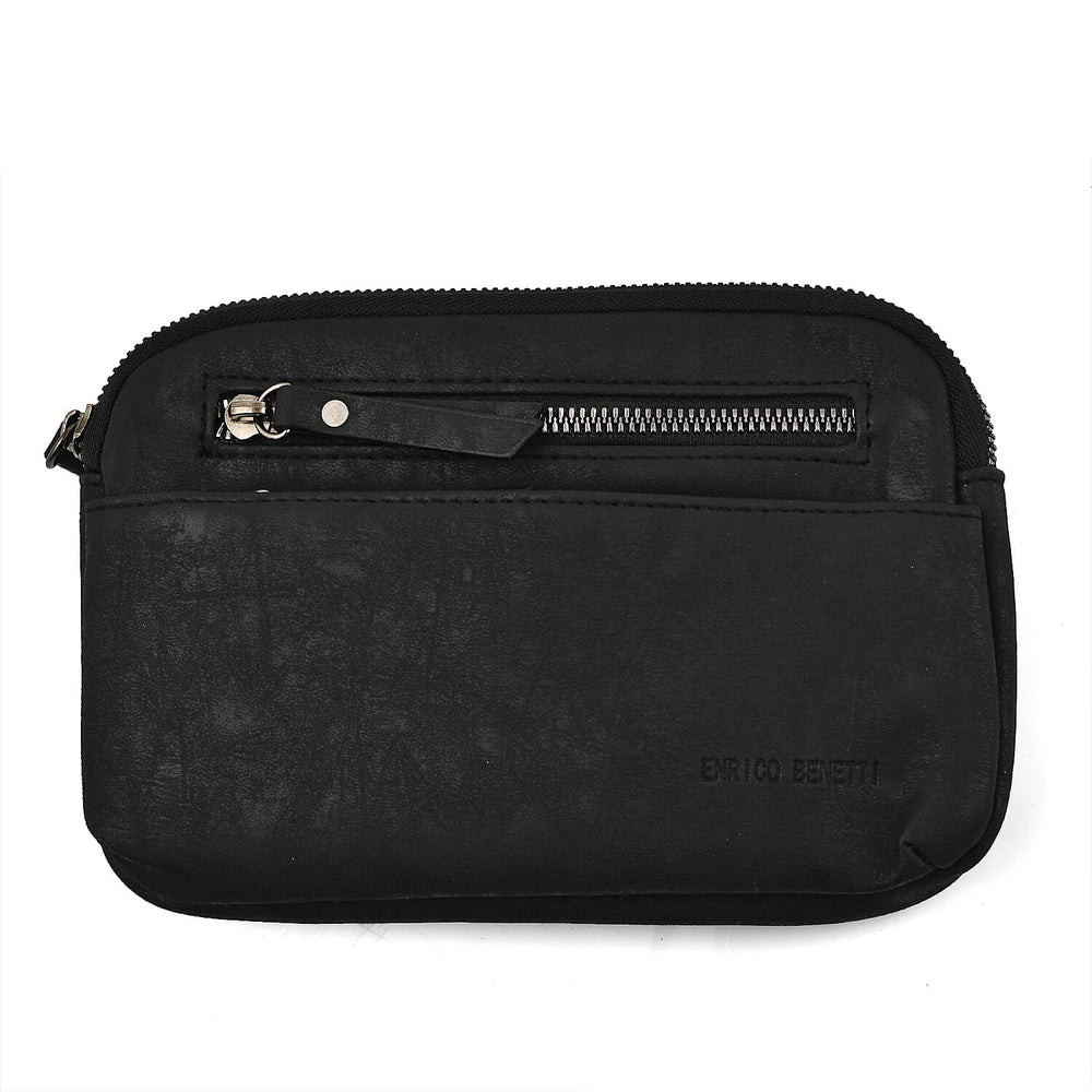 Designer Closeout - Enrico Benetti Leatherette Crossbody Bag with Exterior Zipped Pocket - Black