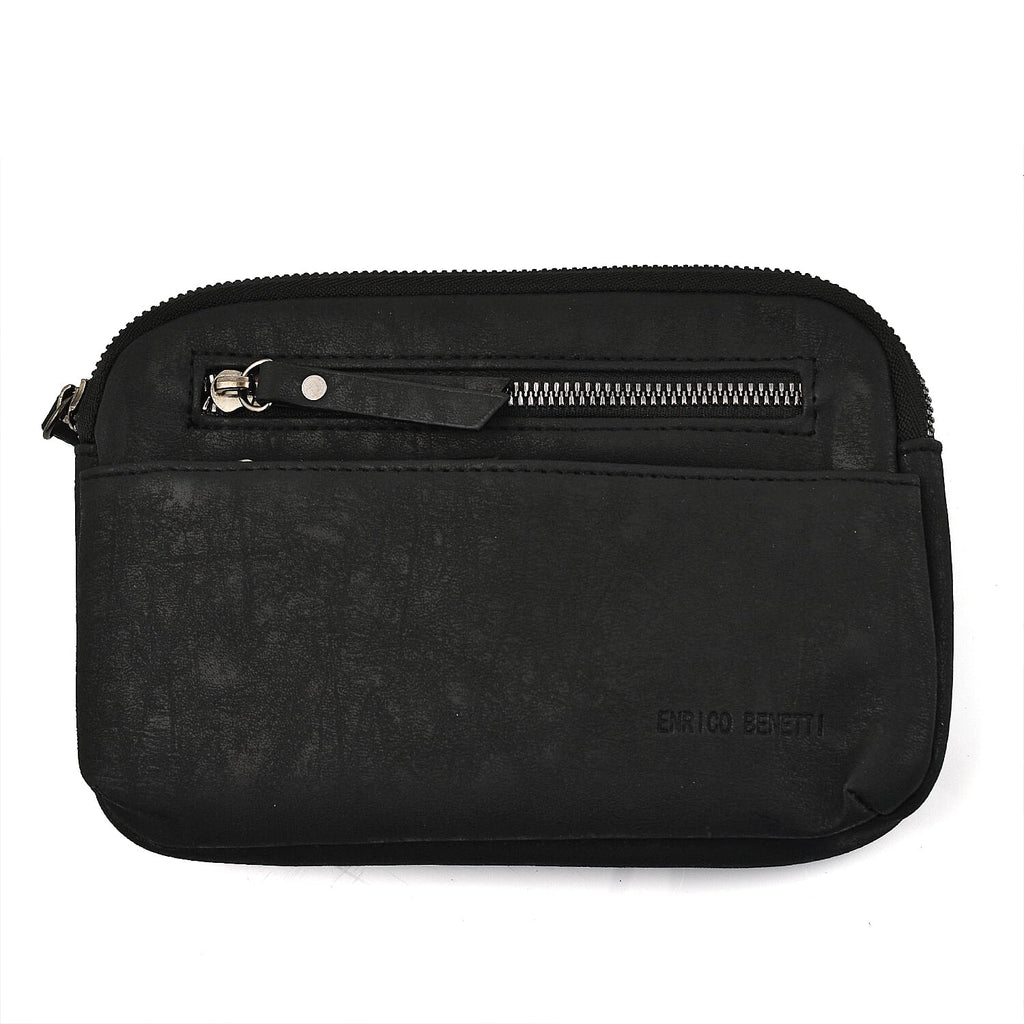 Designer Closeout - Enrico Benetti Leatherette Crossbody Bag with Exterior Zipped Pocket - Black