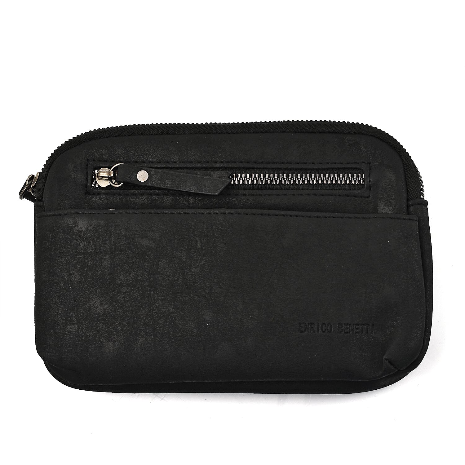 Designer Closeout - Enrico Benetti Leatherette Crossbody Bag with Exterior Zipped Pocket - Black