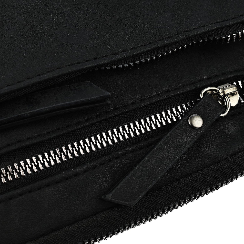 Designer Closeout - Enrico Benetti Leatherette Crossbody Bag with Exterior Zipped Pocket - Black