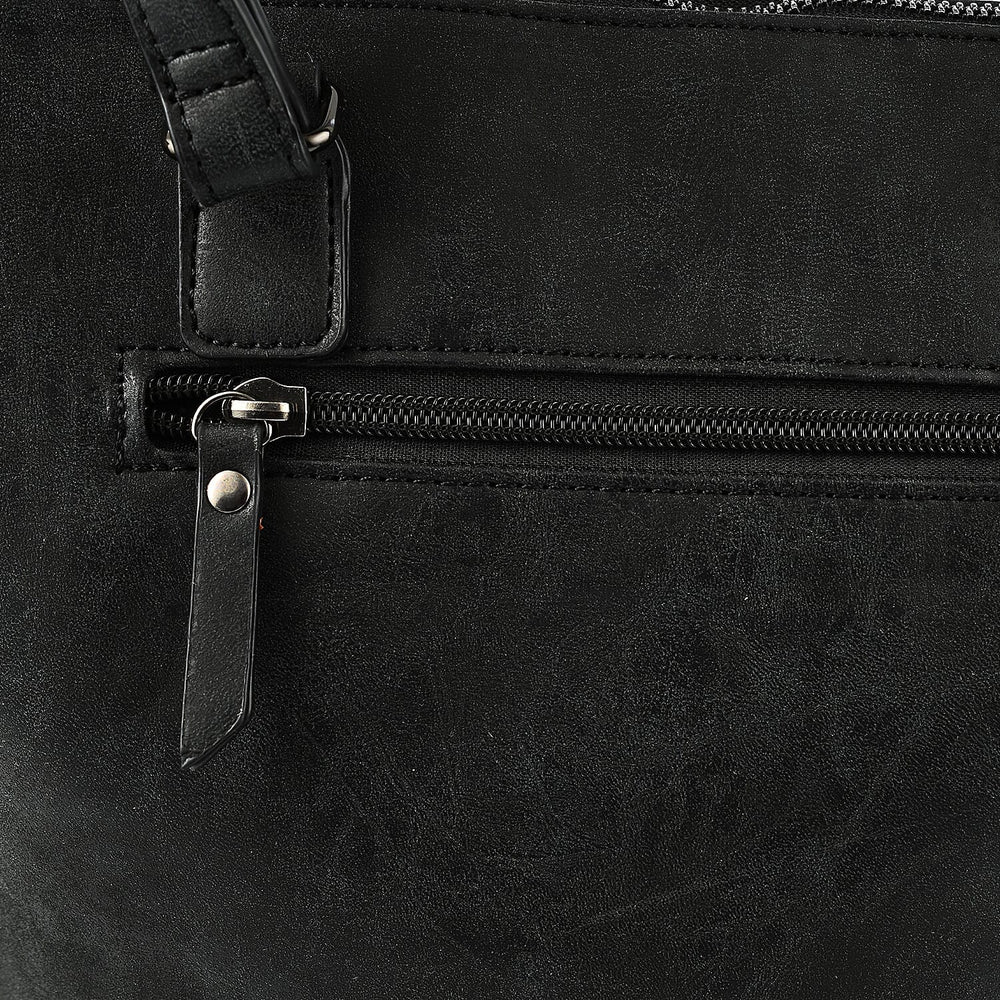 Designer Closeout - Enrico Benetti Leatherette Shoulder Bag with Handle Drop - Black