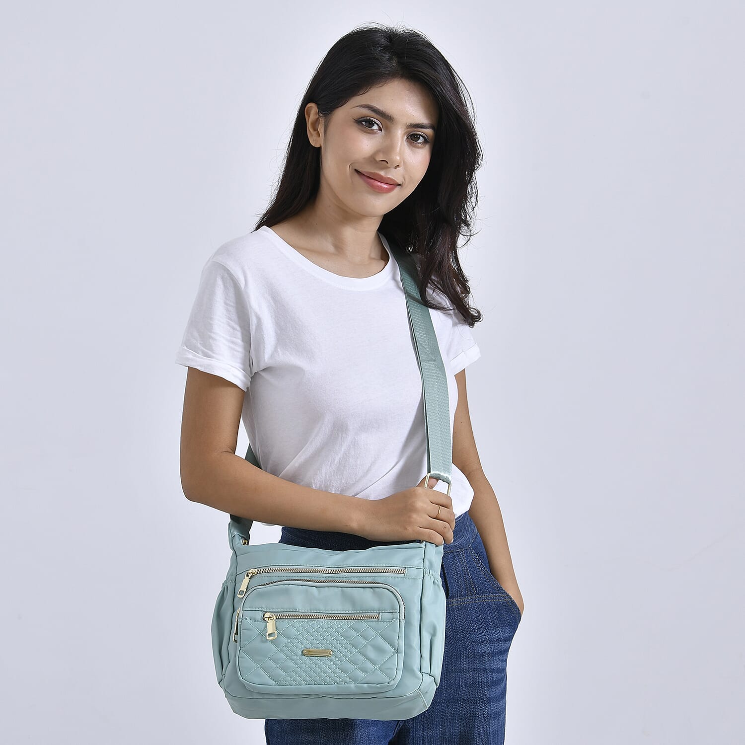 Designer Closeout -Quilted Crossbody Bag with Adjustable Strap- Green