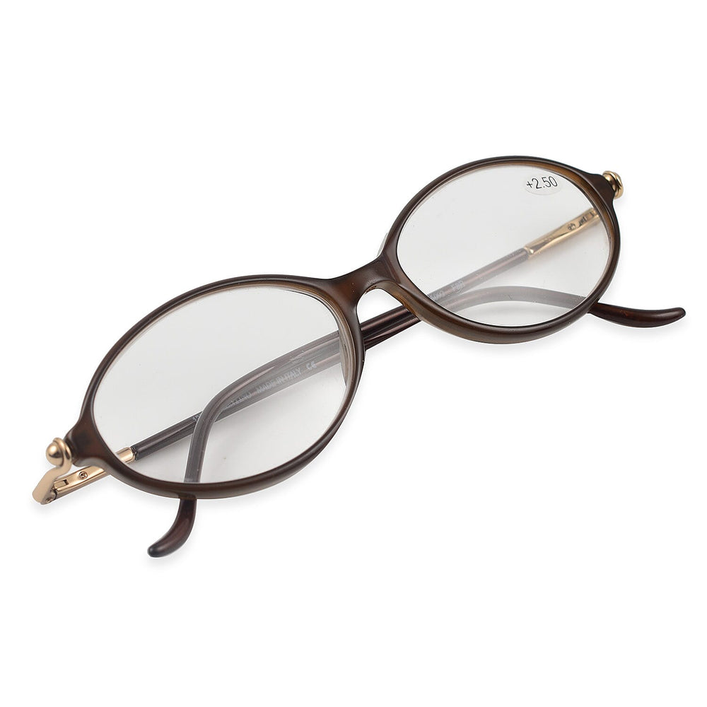 Designer Closeout - VALENTINO Oval Unisex Readers (Power 2.0 D) - Dark Brown