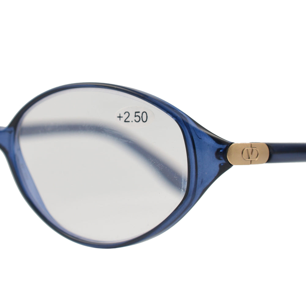 Designer Closeout - VALENTINO Rectangular Unisex Oval Readers (Power 4.00) - Blue Heather