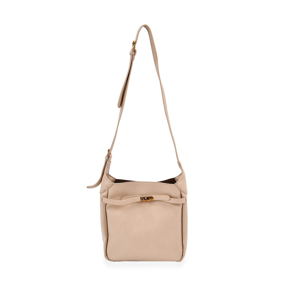 Leatherette Crossbody Bag with Detachable Small Zipper Bag - Beige