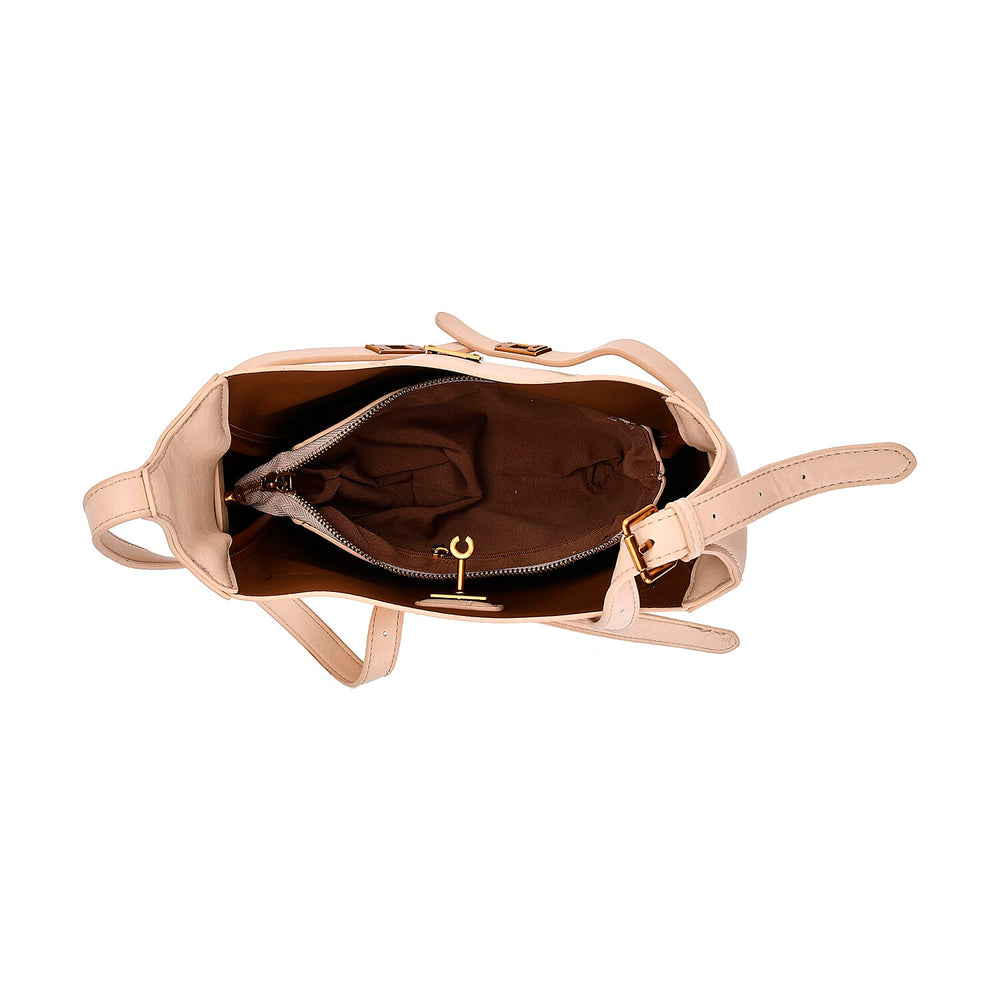 Leatherette Crossbody Bag with Detachable Small Zipper Bag - Beige
