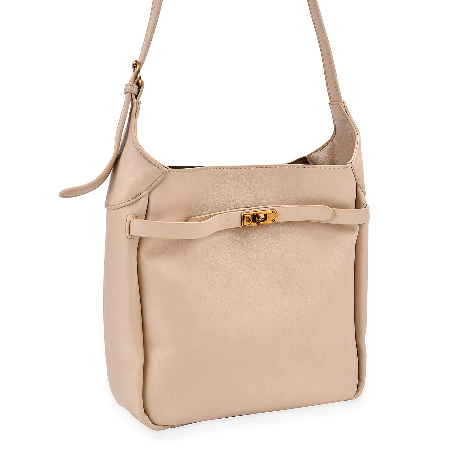 Leatherette Crossbody Bag with Detachable Small Zipper Bag - Beige