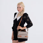 Designer-Inspired Geometric Pattern Sling Handbag - Light Khaki