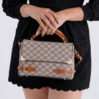 Designer-Inspired Geometric Pattern Sling Handbag - Light Khaki