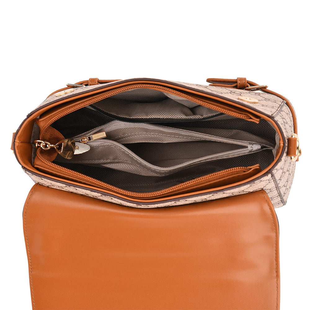 Designer-Inspired Geometric Pattern Sling Handbag - Light Khaki