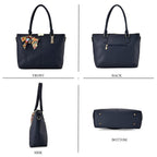 Leatherette Tote Bag with Scarf - Navy