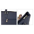Leatherette Tote Bag with Scarf - Navy