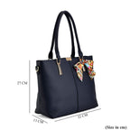 Leatherette Tote Bag with Scarf - Navy
