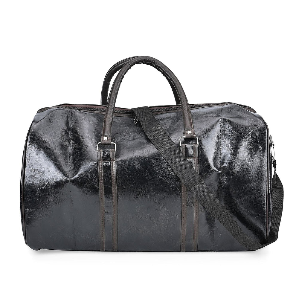 Designer Inspired Travel Duffle Bag with Shoulder Strap - Black
