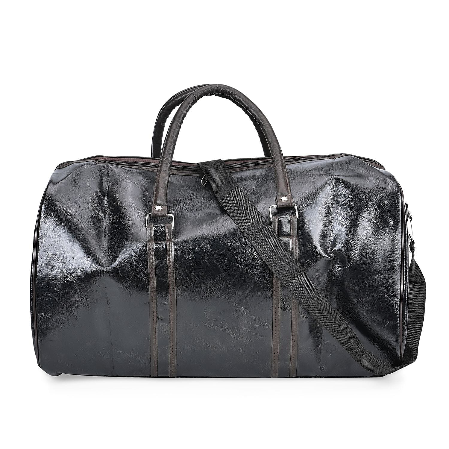 Designer Inspired Travel Duffle Bag with Shoulder Strap - Black