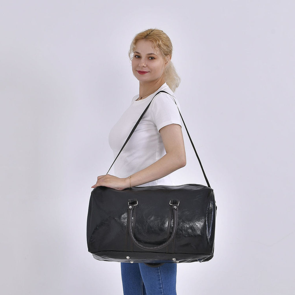 Designer Inspired Travel Duffle Bag with Shoulder Strap - Black