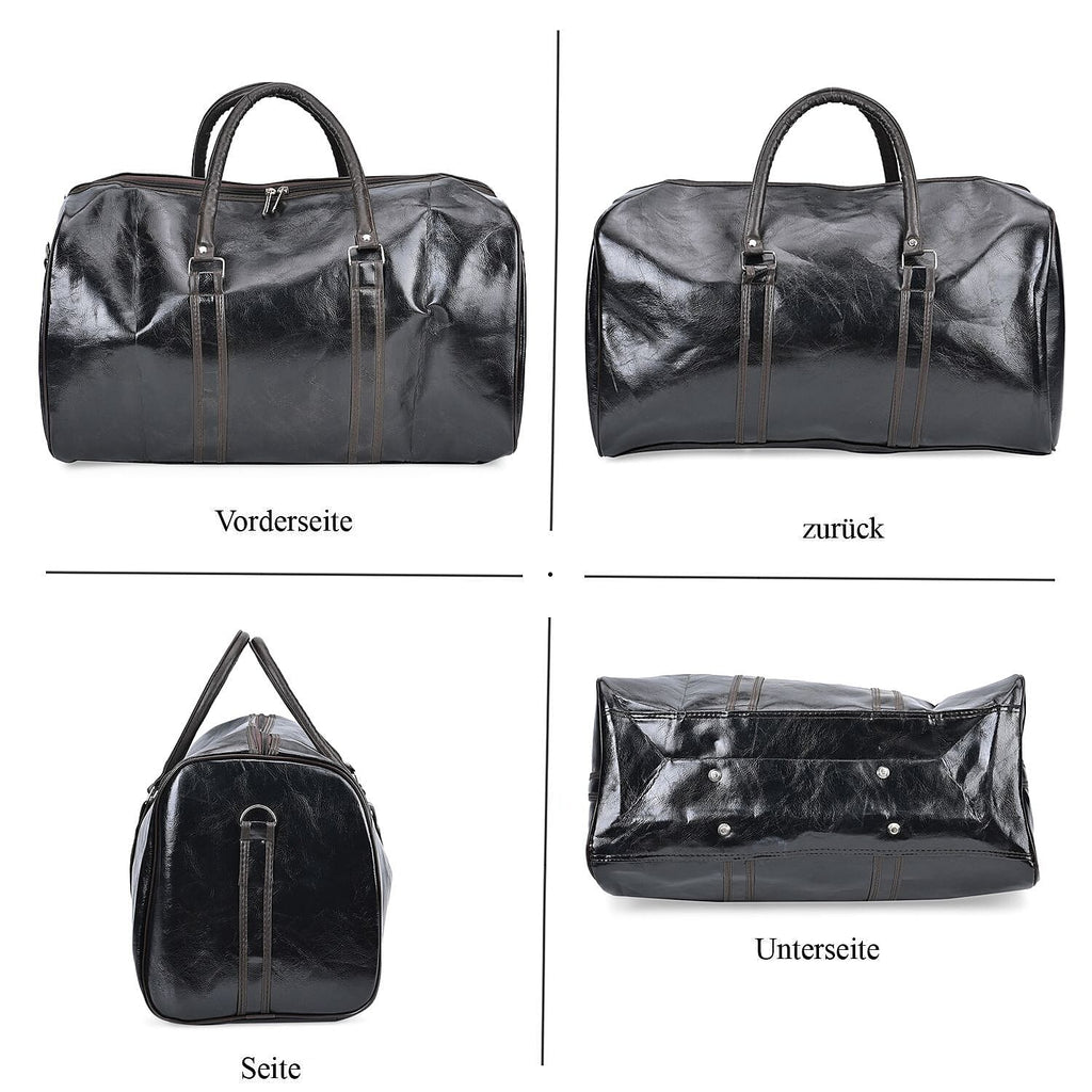 Designer Inspired Travel Duffle Bag with Shoulder Strap - Black