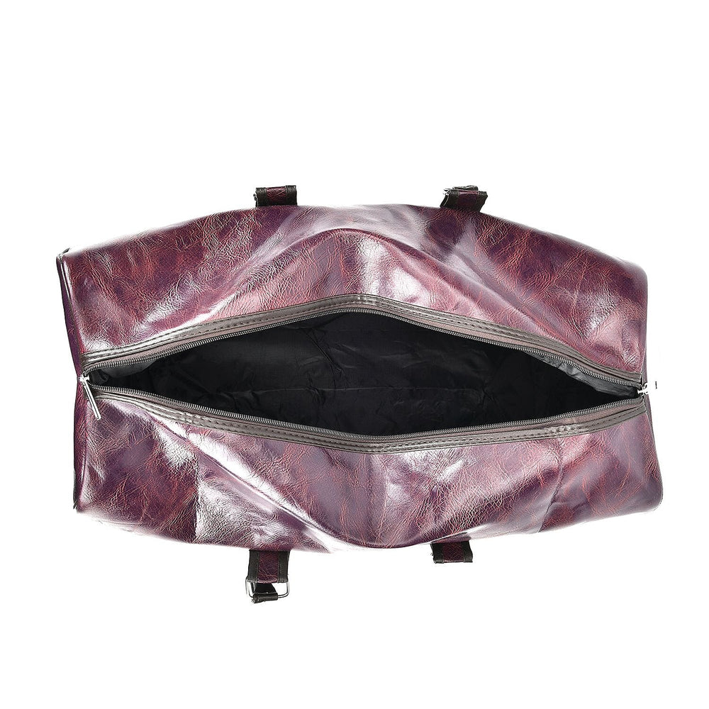 Designer Inspired Travel Duffle Bag with Shoulder Strap - Burgundy