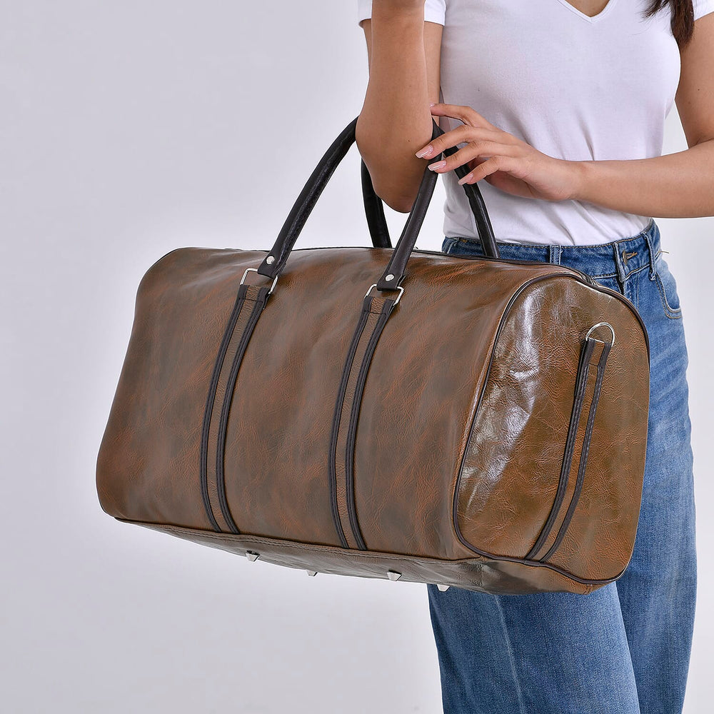 Designer Inspired Travel Duffle Bag with Shoulder Strap - Grey