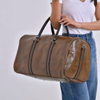 Designer Inspired Travel Duffle Bag with Shoulder Strap - Grey