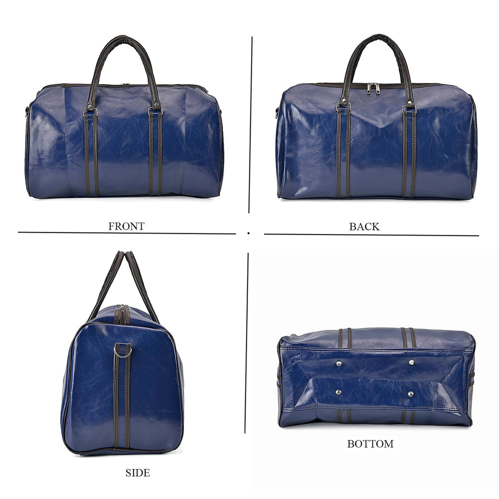 Designer Inspired Travel Duffle Bag with Shoulder Strap - Navy