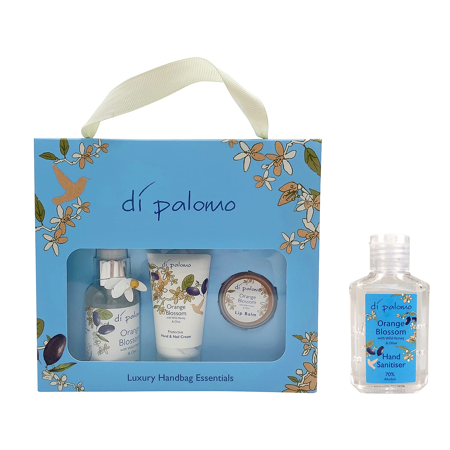 Di Palomo - Orange Blossom - Luxury Handbag Essentials - (Includes 60ml Body Mist, 30ml Hand & Nail Cream & 10ml Lip Balm - Hand Sanitiser 30ml)