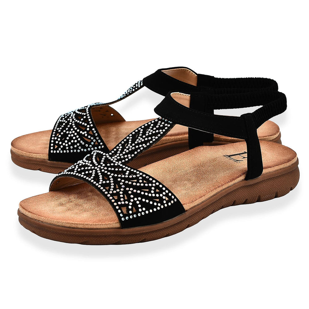 Diamante Trim Barbados Open Toe Embellished Sandal (Size 4) - Black