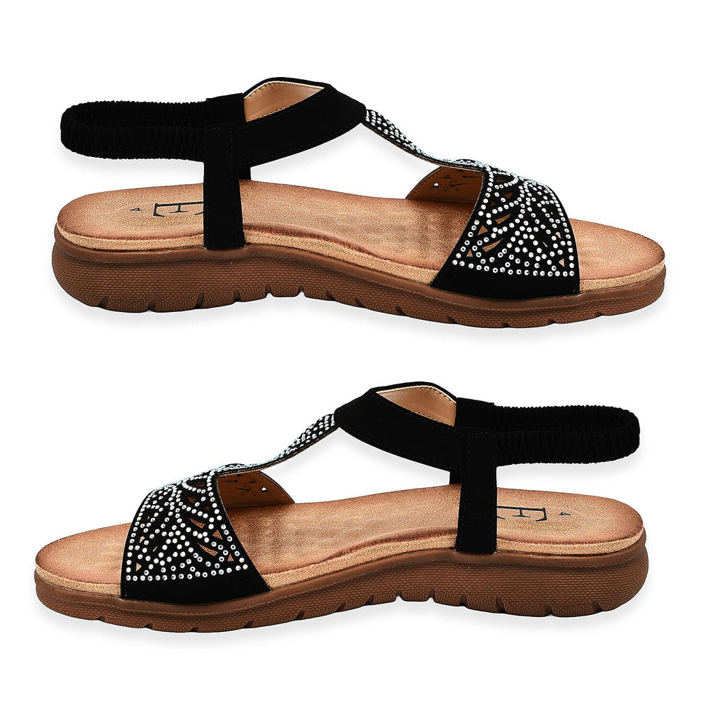 Diamante Trim Barbados Open Toe Embellished Sandal (Size 4) - Black